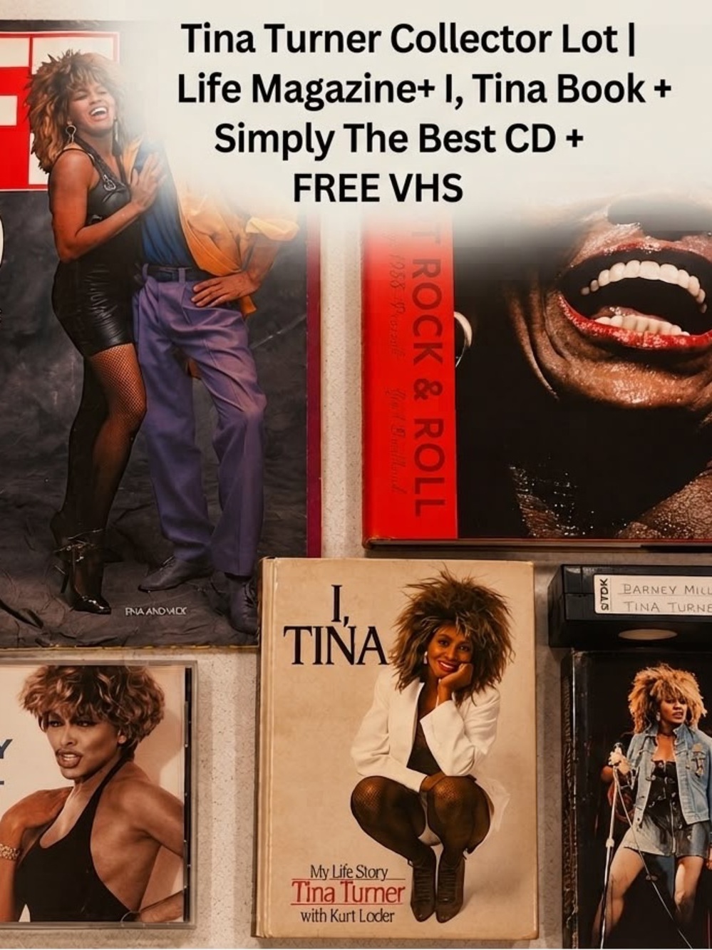 Tina Turner Lot | Life Magazine + I, Tina Book + Simply The Best CD + FREE VHS